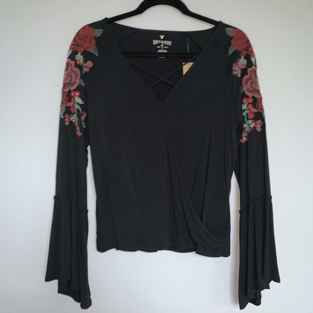 AE Wrap Embroidered Top NWT